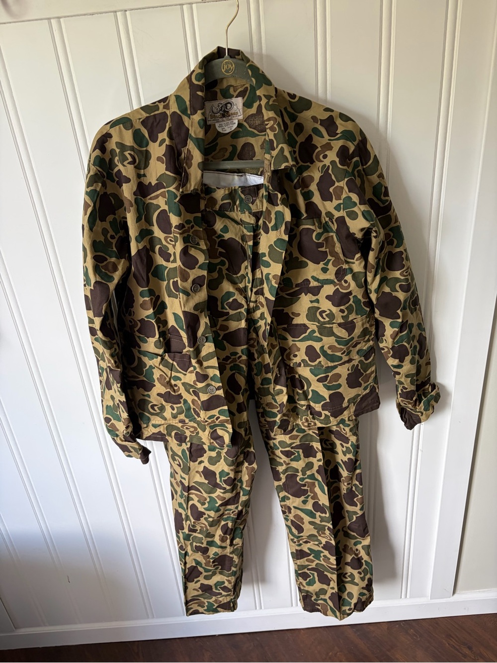 VTG 70s/80s Black Sheep Duck Camo Hunting Jacket & Pants Suit Set Men's Small